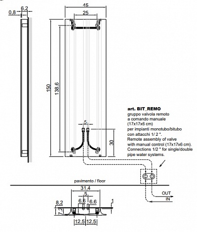 Алюминиевый радиатор водяной/электрический Antonio Lupi Bit арт. BIT150AE