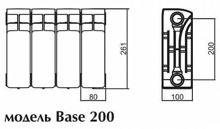 Биметаллический радиатор (нижнее левое) RIFAR Base Ventil 200 4 сек.